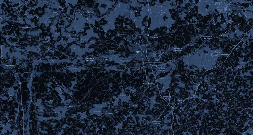 Karte der Region um Ingolstadt mit Gaimersheim, Kösching, Großmehring, Manching, Eichstätt, Neuburg a. d. Donau, Pfaffenhofen a. d. Ilm